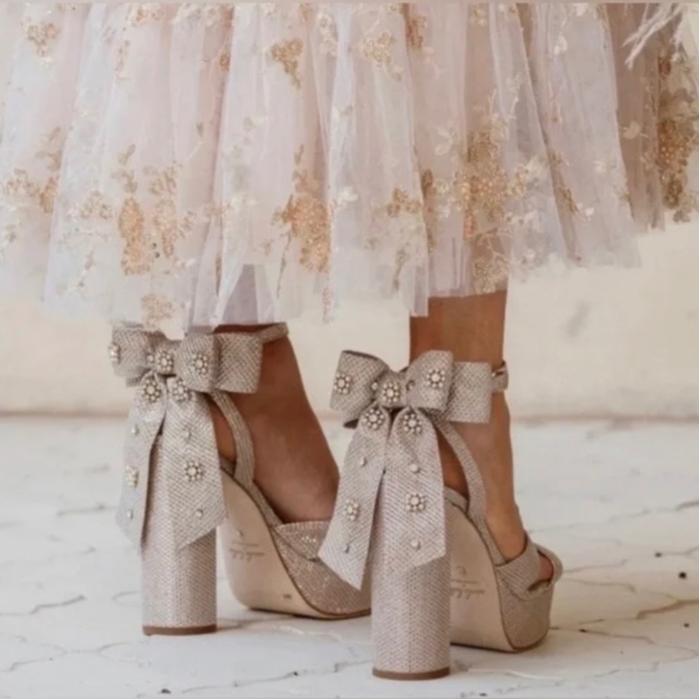 Antonio Melani x Nicola Bathie Lila Bow Detail Platform Dress Sandals silver